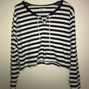 Hollister navy blue and white striped long sleeve